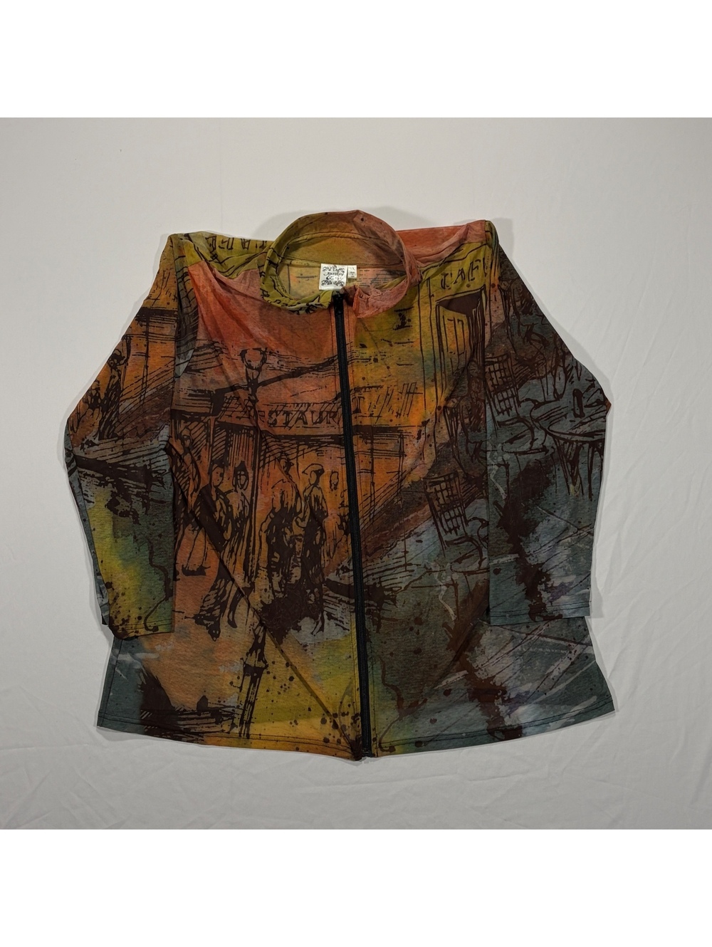 Lightweight Jacket Graphic Top Flexible Wire Collar Zip Up Long Sleeve